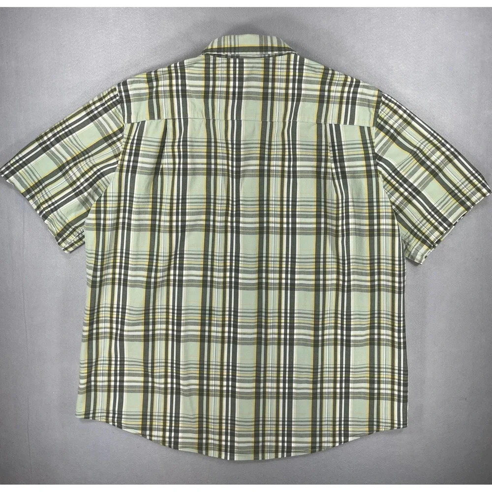 George Button Up Shirt Mens XL Green Plaid Classic Fit Short Sleeve